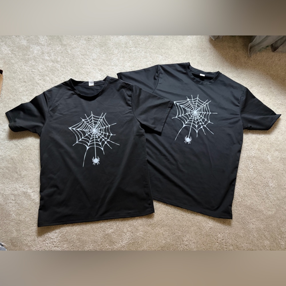 Black T-Shirt with White Spider Web Design His and Hers Set